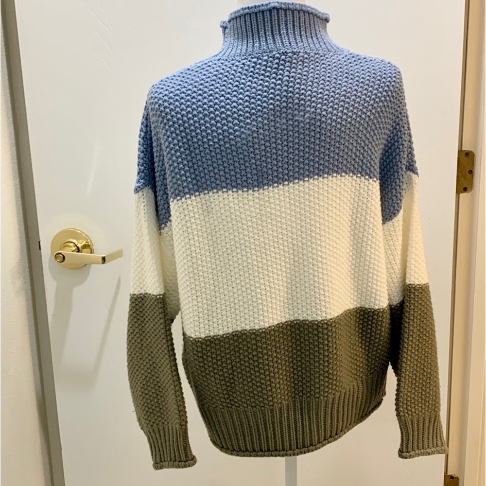 SAODIMALLSU SLOUCHY STYLE TURTLENECK STRIPED SWEATER - Picture 6 of 12